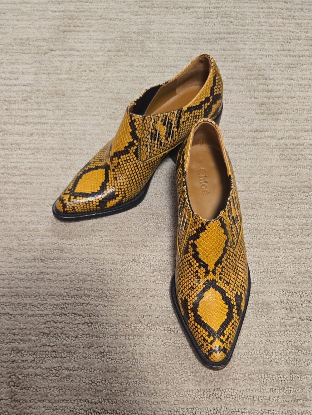 Chloé Rylee Snake Embossed Leather Booties-Black/Yellow - Picture 8 of 15
